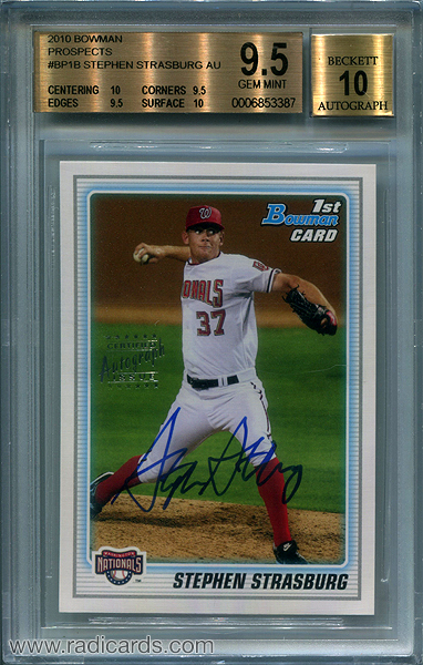 Stephen Strasburg 2010 Bowman Draft Rookie Card PGI 10 — Rookie Cards